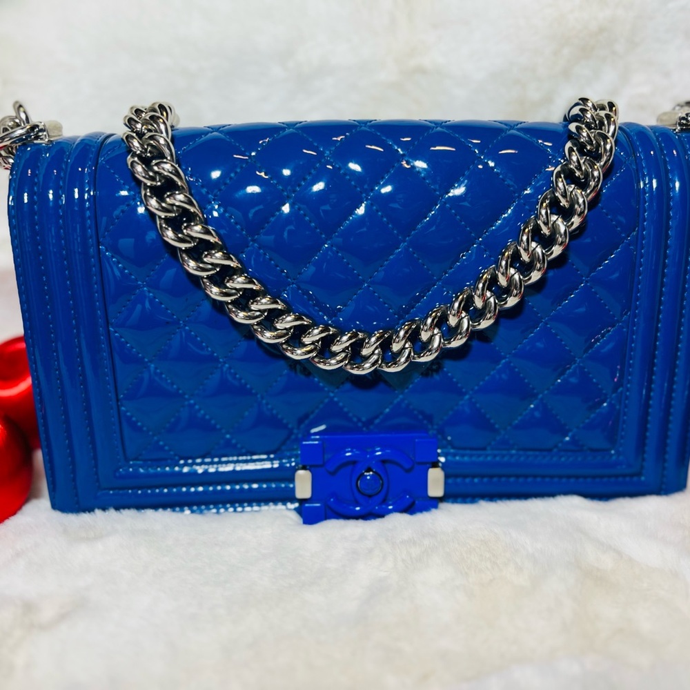 CHANEL Blue Patent Labouy Shoulder Bag